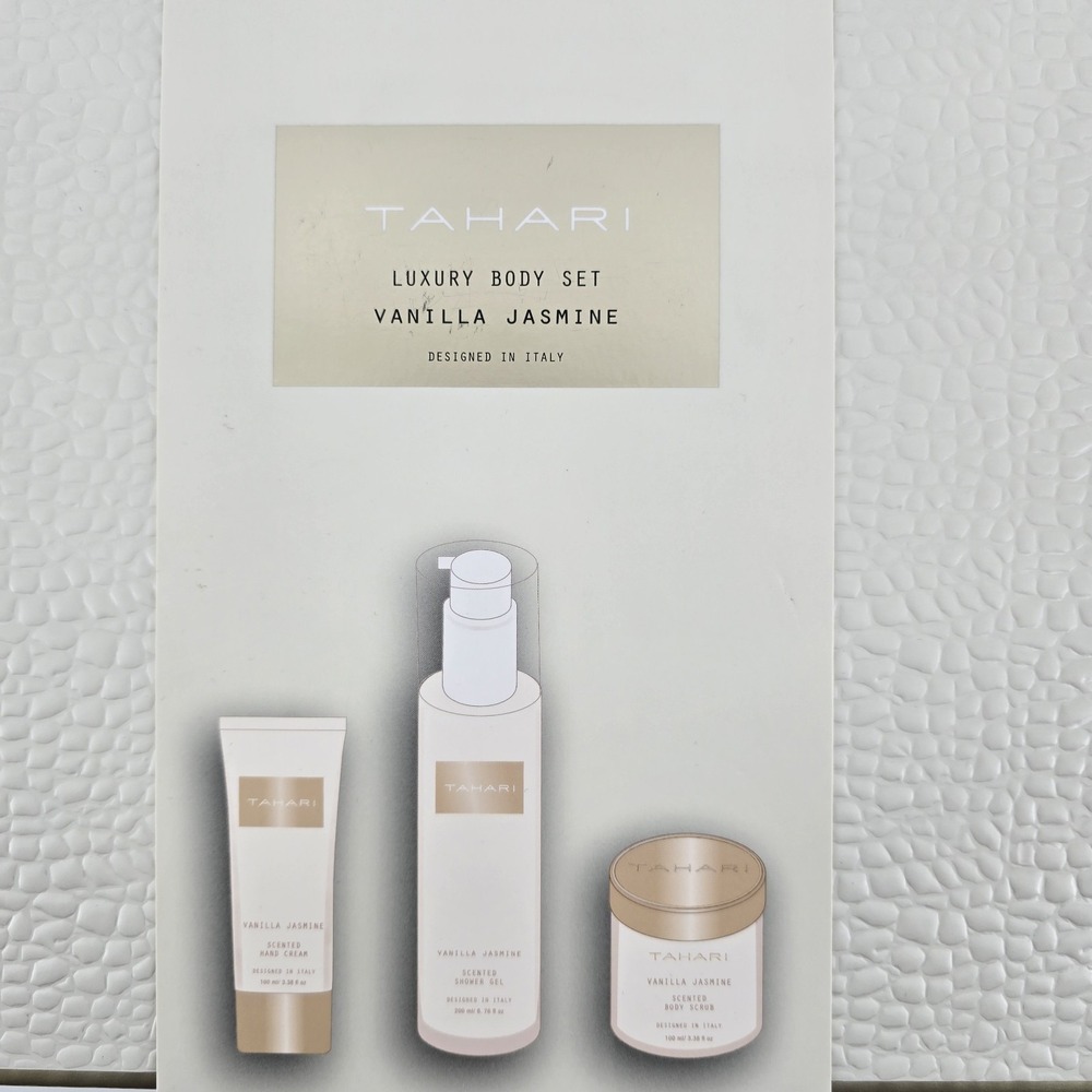 Tahari Luxury Body Set Vanilla Jasmine Body Scrub, Hand Cream, Shower Gel Sealed